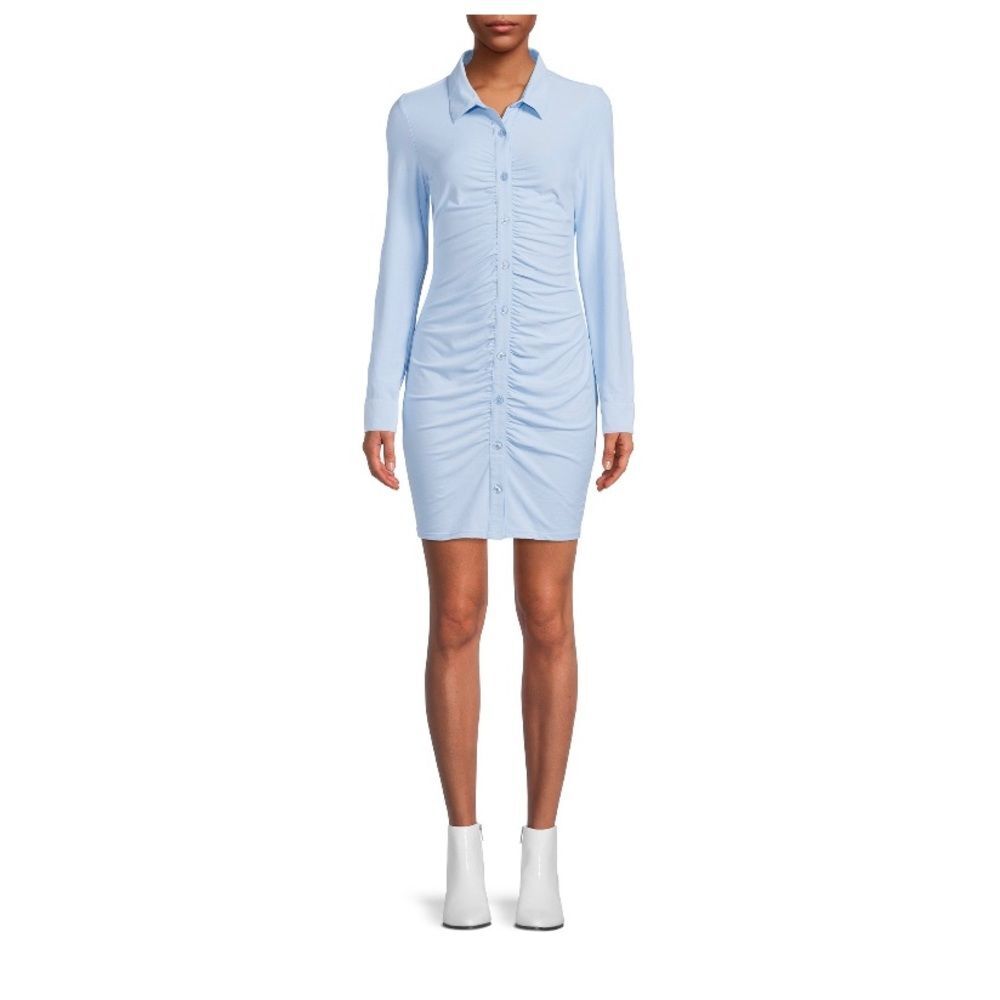 NWT No Boundaries Junior’s Light Blue Ruched Front Button Dress Size XL